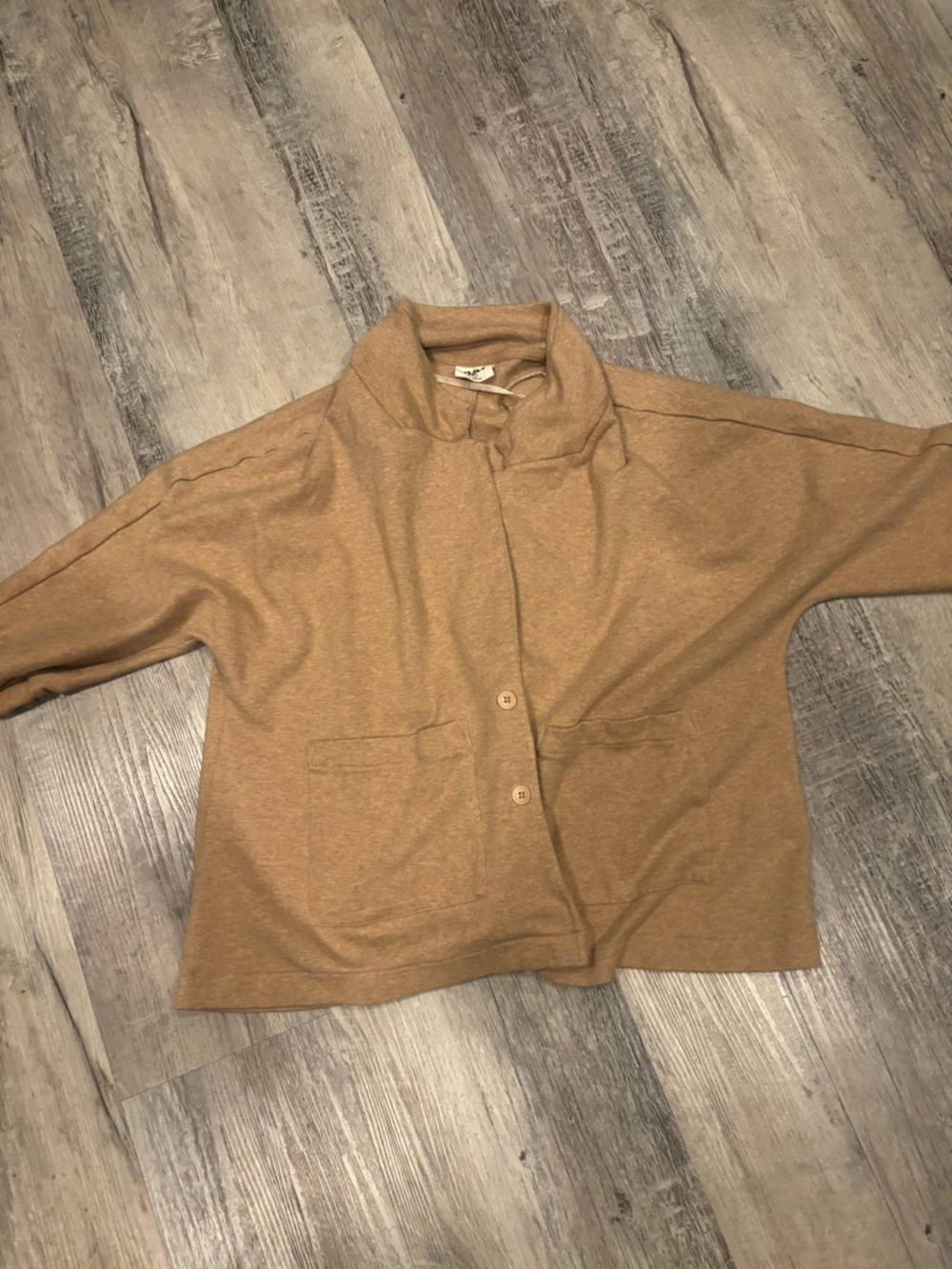 Pact Camel Knit Button-Front Top airplane jacket